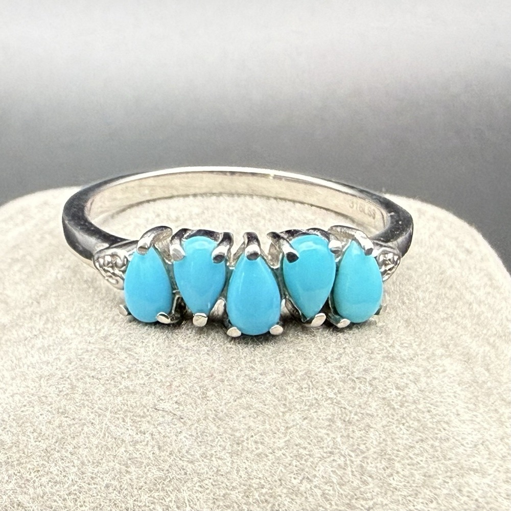 Vintage Blue Sleeping Beauty 5-Stone Stainless Steel Band Ring Size 10 316LSS